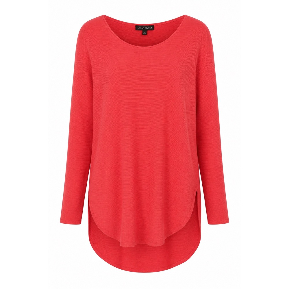 Eileen Fisher Fine Merino Wool Scoop Neck Tunic Sweater Coral Long Sleeve M